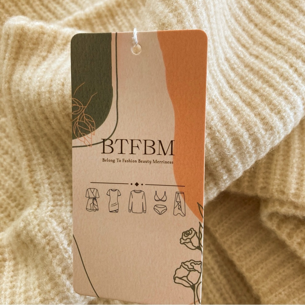 Btfbm women’s ribbed long sleeve turtleneck sweater dress Solid apricot … - Picture 4 of 8